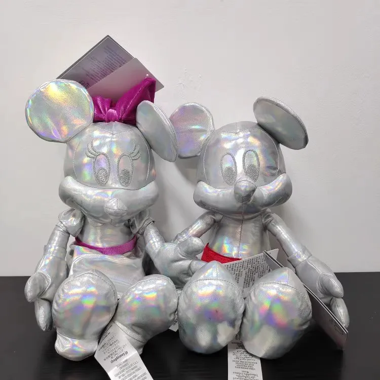 Оригинальные серебряные плюшевые игрушки Disney 100th anniversary с Микки и Минни, мягкие подарки для девочек, детские подарки