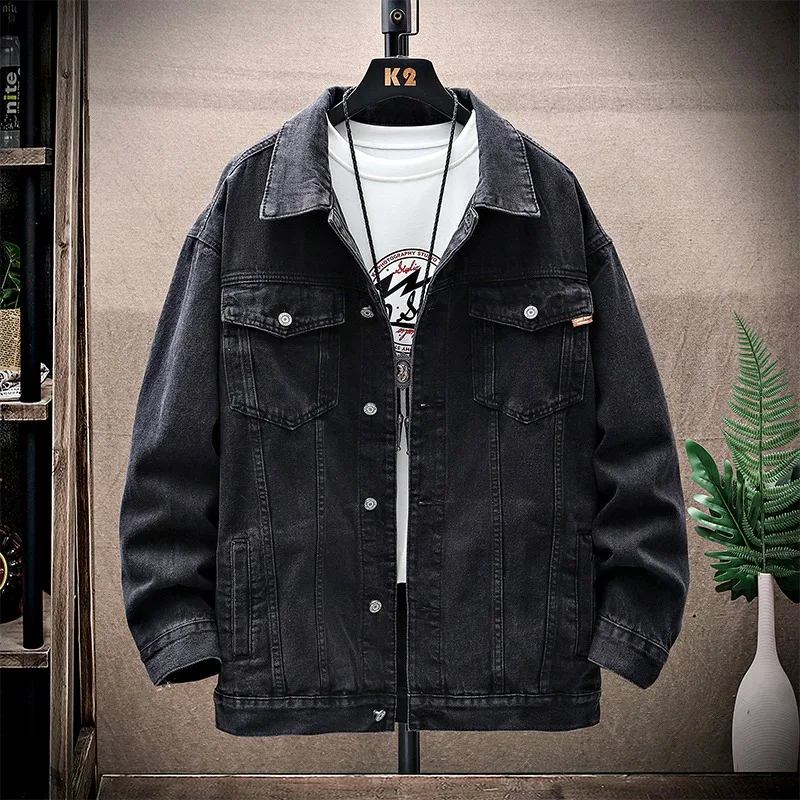 2023 Модная мужская одежда, Черная мужская джинсовая куртка, осенне-весенняя верхняя одежда больших размеров, повседневные мужские джинсовые пальто размера Оверсайз M-8XL
