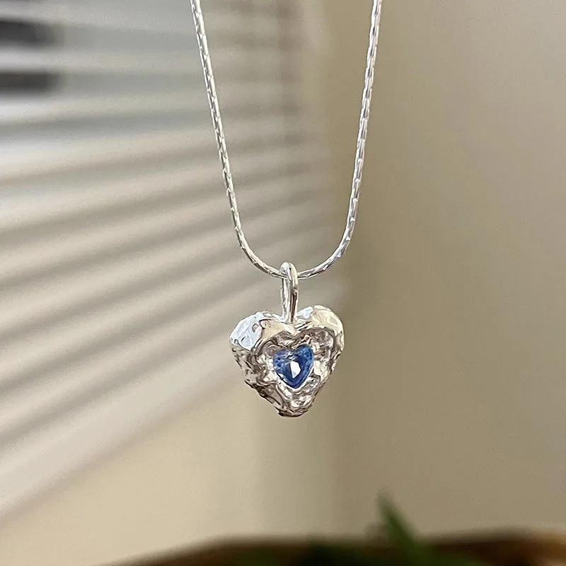 BF CLUB, простое геометрическое ожерелье из стерлингового серебра 925 пробы с голубым сердцем для женщин, ювелирные украшения для помолвки, подарок на свадьбу, день рождения