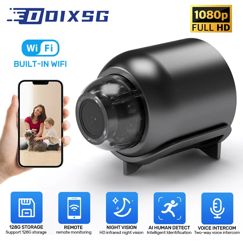 DIXSG IP-камера 1080P безопасности ИК ночного видения Магнитная беспроводная видеокамера наблюдения Портативная мини-камера Wi-Fi для наружного и внутреннего использования