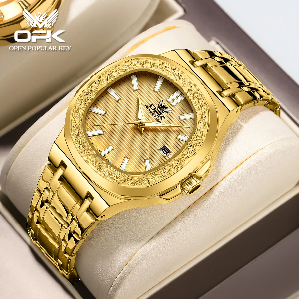 OPK 8145 Новые оригинальные кварцевые часы для мужчин 2023 Роскошные водонепроницаемые люминесцентные мужские ручные часы с календарем Классические мужские часы