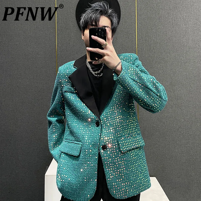 PFNW Нишевый дизайн, мужские куртки с пайетками, Корейский модный Мужской повседневный пиджак, осенний шикарный блейзер 2023, Шикарный Новый 28W1508