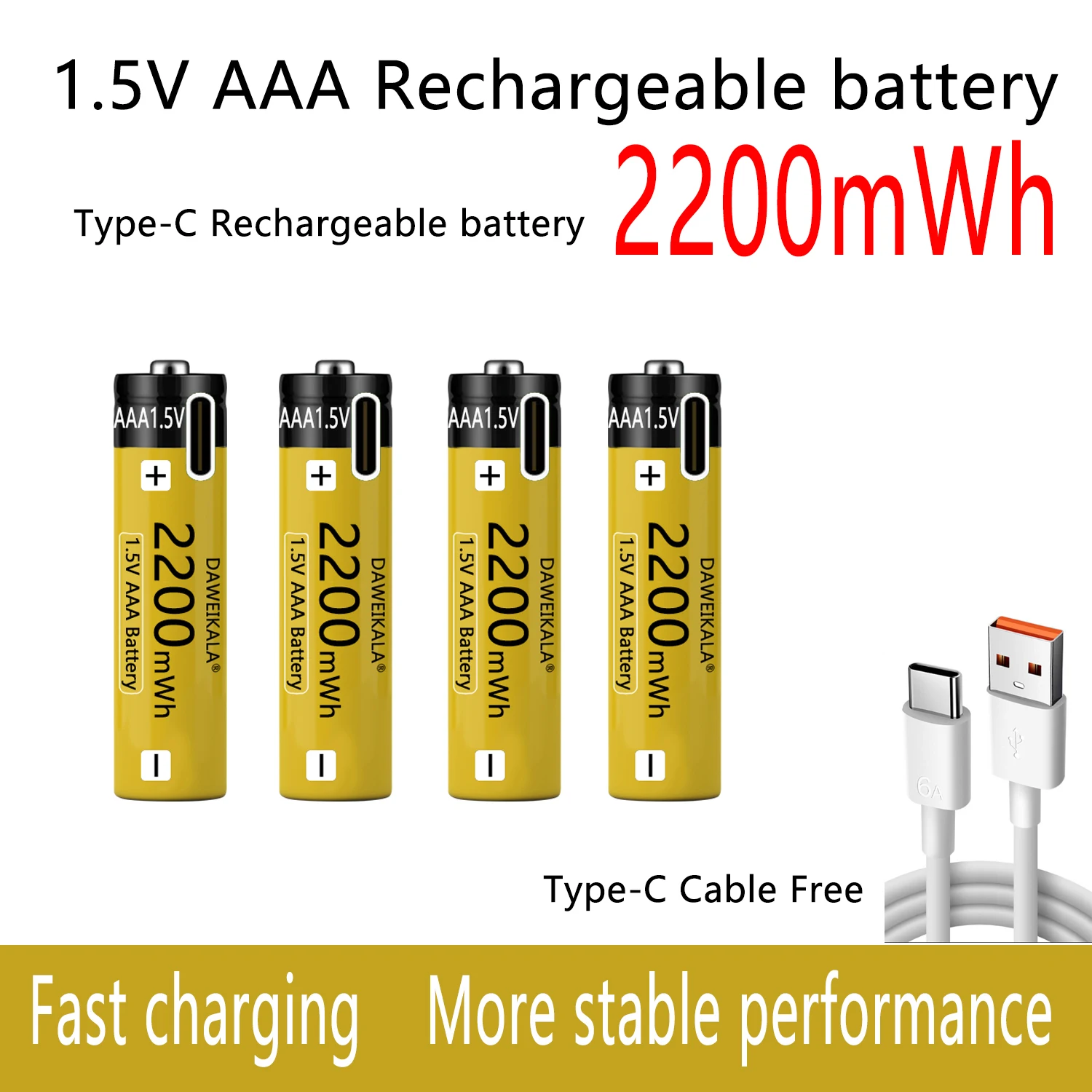 Батарея AAA 1,5 В, аккумуляторная батарея NiZn, стабильная производительность, длительное время использования, аккумуляторы для игрушек, камеры, быстрая зарядка Type-C