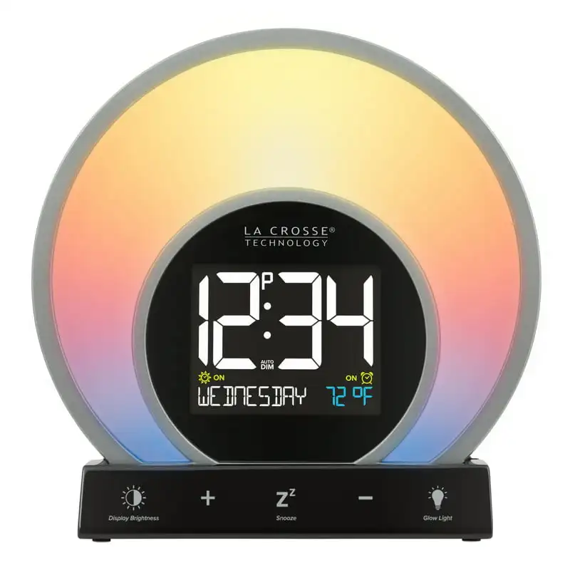 Будильник Light Sunrise Wake-up, Черный Настольный ЖК-будильник с температурой и USB-портом, W74146-Int Azan clock, исламские мусульманские часы, Дата изготовления деталей