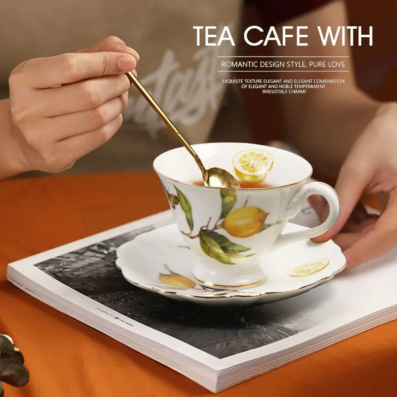 Внешняя торговля Керамическая кофейная чашка с европейским рисунком лимона, домашний послеобеденный чайный сервиз, Французские специальные наборы чайных чашек и блюдец