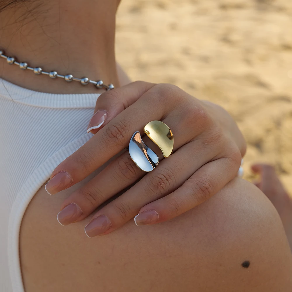 Геометрическое Овальное кольцо из 18-каратного золота с каплевидным покрытием, ювелирные изделия из нержавеющей стали, Открытый Водонепроницаемый подарок для вечеринки для девочек