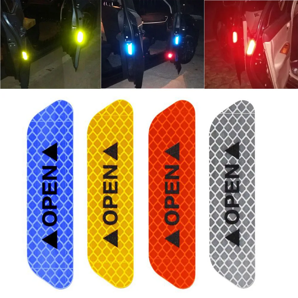 Защитные дверные светоотражающие наклейки для автомобиля, предупреждающий знак, светоотражающая лента, мотоциклетный шлем, светящаяся наклейка, 4 шт./компл.