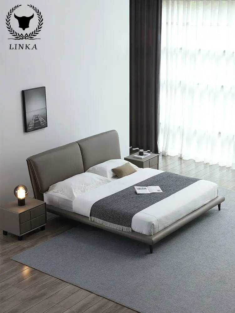 Итальянская кожаная кровать в минималистичном стиле маленькая квартира светлая роскошная кровать из скандинавской кожи простая современная двуспальная кровать главная спальня