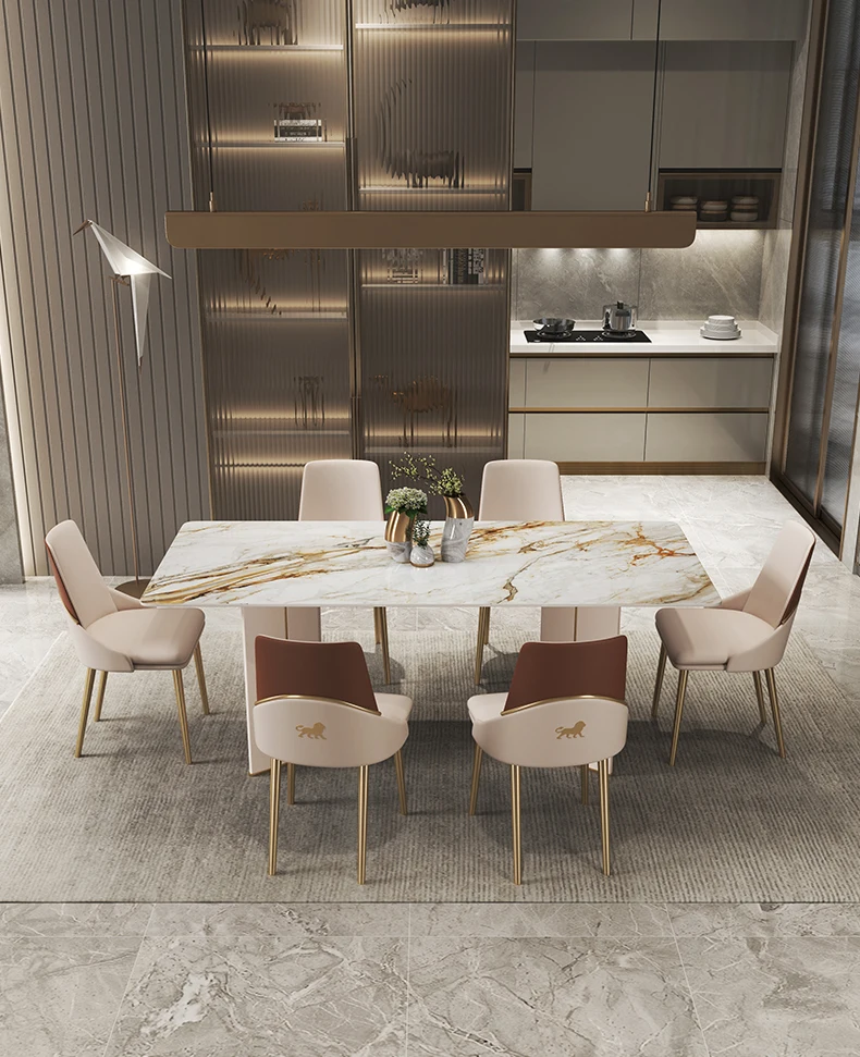Итальянский Светлый Роскошный обеденный стол из каменной плиты Современная и простая Домашняя краска Прямоугольный обеденный стол и стул