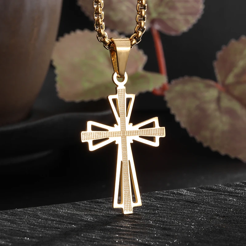 Классический простой треугольный крест Кулон Католическое ожерелье из нержавеющей стали Христианские религиозные украшения для мужчин и женщин