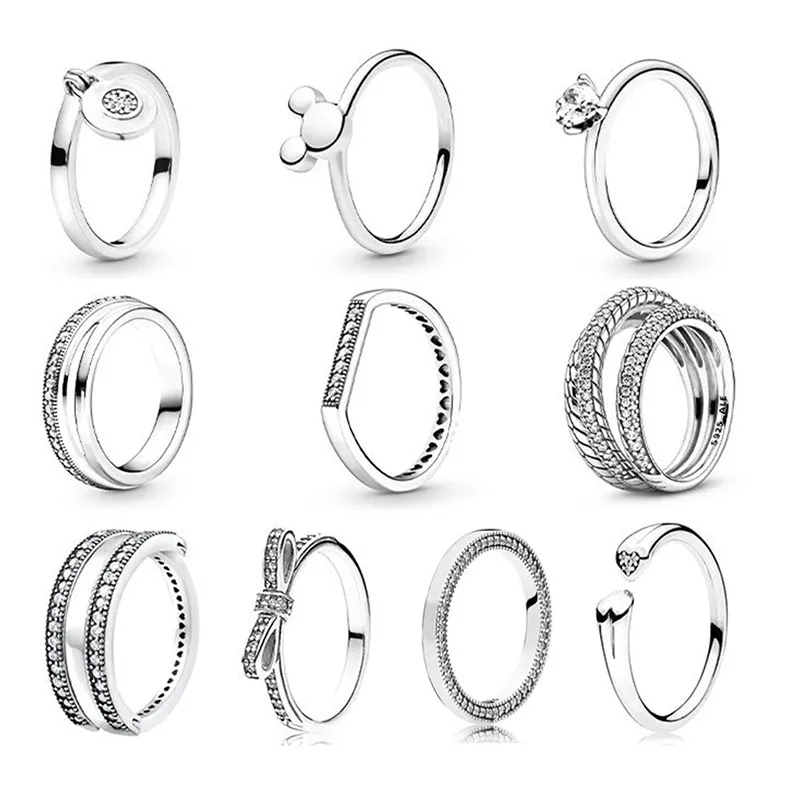 Кольца с тройным кольцом из стерлингового серебра S925 с кубическим цирконием и бантом в виде мыши, для женщин, Роскошные Дизайнерские украшения, для Помолвки, Свадьбы