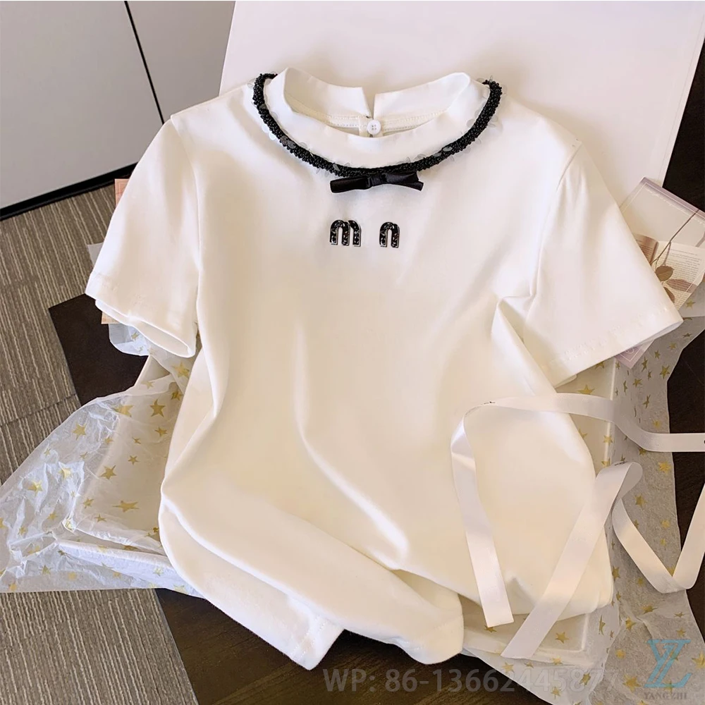 Летняя белая футболка с коротким рукавом 2023, Женская рубашка на плечо, Уникальный топ