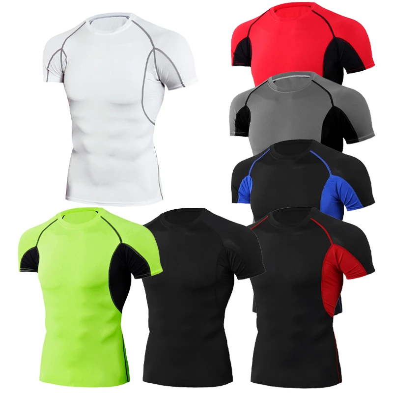Мужская футболка для тренажерного зала, компрессионная спортивная одежда Dry Fit, рашгард, спортивная одежда для фитнеса, футбол, облегающая рубашка для бодибилдинга с коротким рукавом, для бега