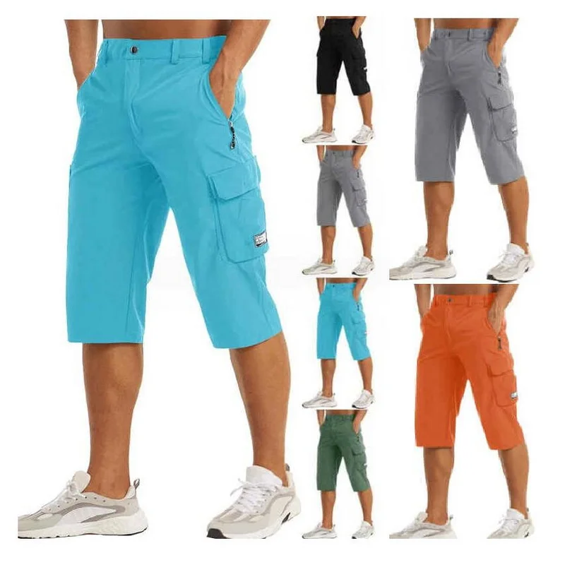 Мужские брюки длиной до икр, уличные шорты-карго, мужские летние Легкие быстросохнущие Повседневные рабочие брюки для пеших прогулок, рыбалки.