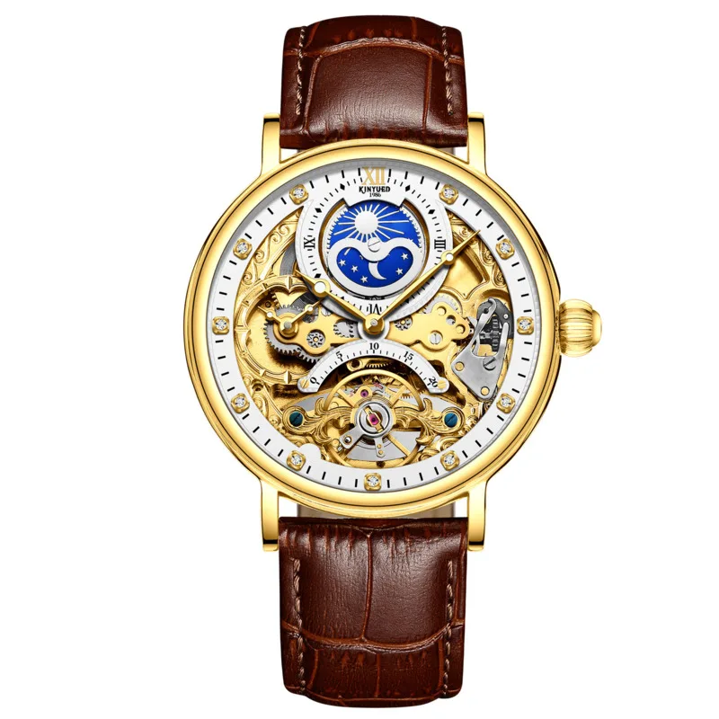 Мужские механические часы с турбийоном, кожаный ремешок, водонепроницаемые многофункциональные светящиеся модные роскошные механические часы для мужчин
