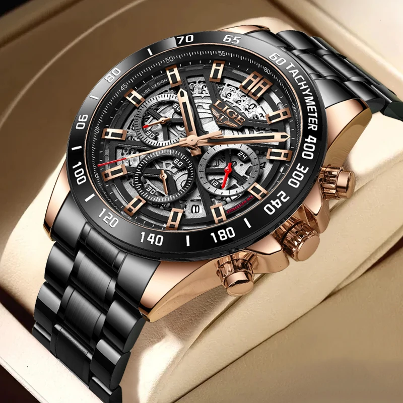 Мужские часы LIGE, лучший бренд, роскошные спортивные кварцевые мужские часы, полностью стальные Водонепроницаемые наручные часы с хронографом, мужские Relogio Masculino
