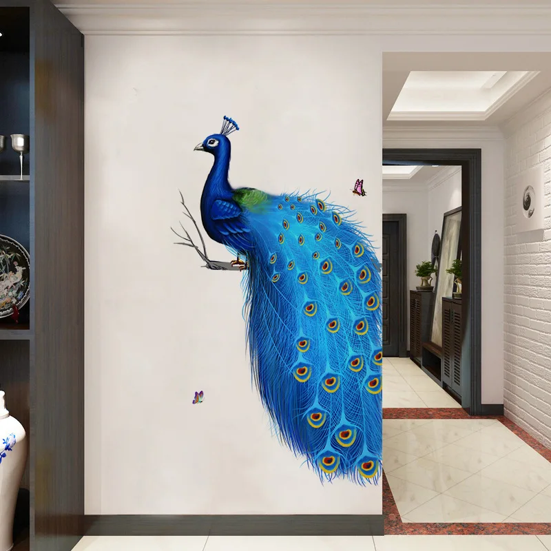 Наклейка на стену с рисунком бабочки в виде павлина с синим самоклеющимся ПВХ Гостиная Спальня Кабинет Украшение дома