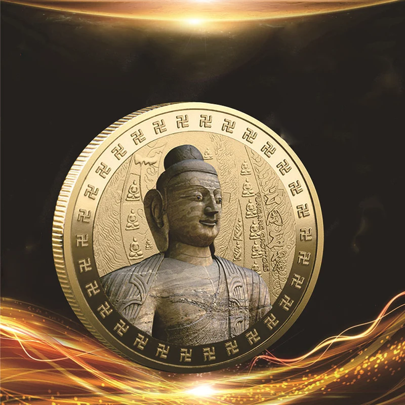 Памятная монета Yungang Grottoes, красочный трехмерный рельеф, Коллекция медальонов, Подарки, поделки, украшения для дома