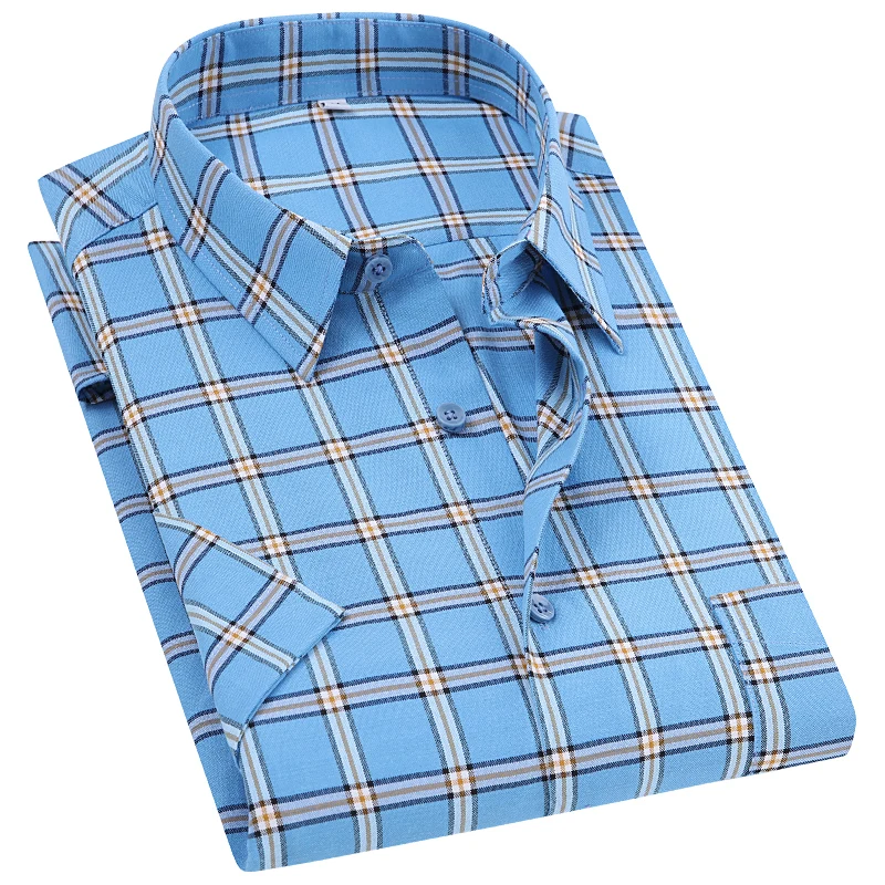 Повседневная мужская рубашка в полоску из Оксфорда с коротким рукавом из 100% хлопка