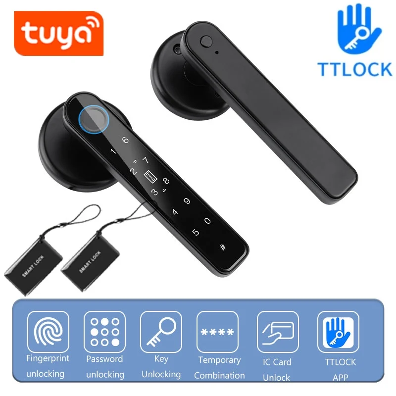 Приложение Tuya TTLOCK Управляет дверными замками Биометрический шкафчик с отпечатками пальцев BT Smart Entry Home Handle Приложение Разблокировки цифрового интеллектуального замка