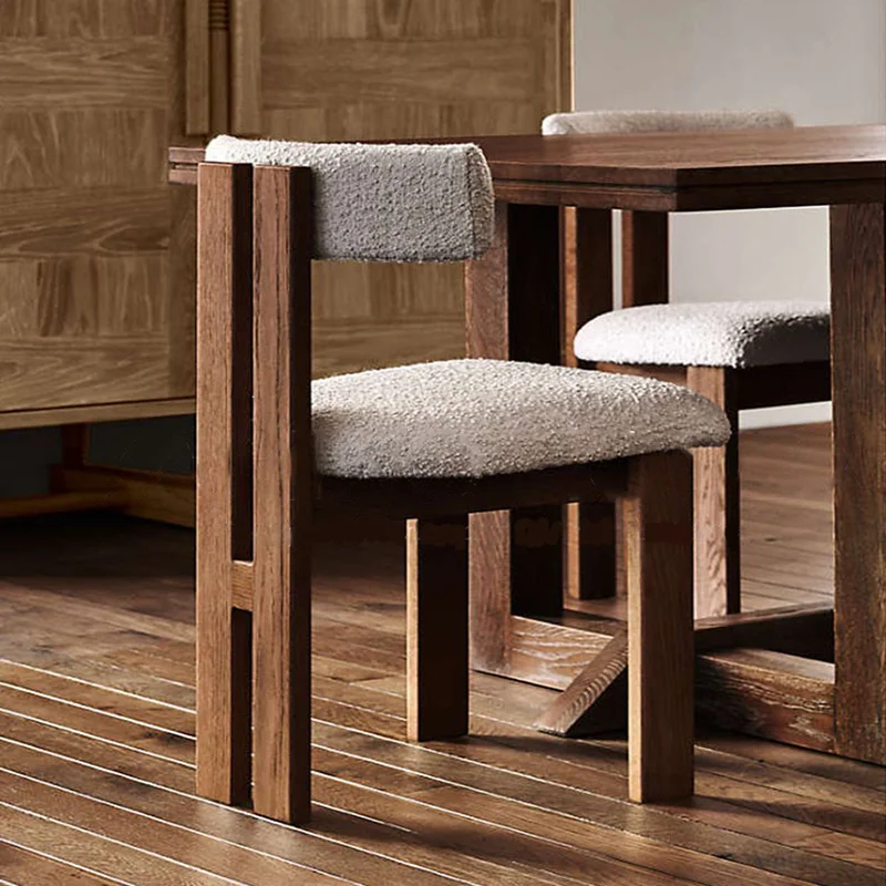 Простой обеденный стул из массива дерева в стиле ретро, макияж из ягненка и кашемира, Дизайнерская модель столовой Комнаты, Мебель, диван, кресло