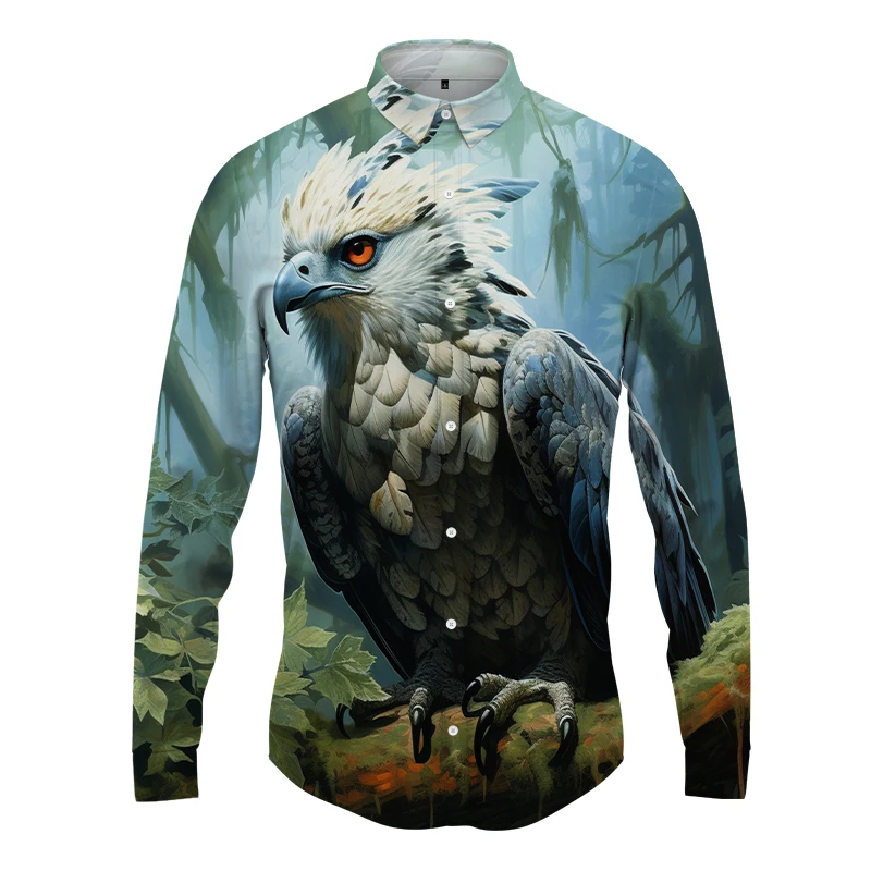 Рубашка с 3D-принтом Cool Bird, уличная модная рубашка, Весна и осень, Новая рубашка с длинным рукавом, мужская свободная повседневная рубашка на пуговицах