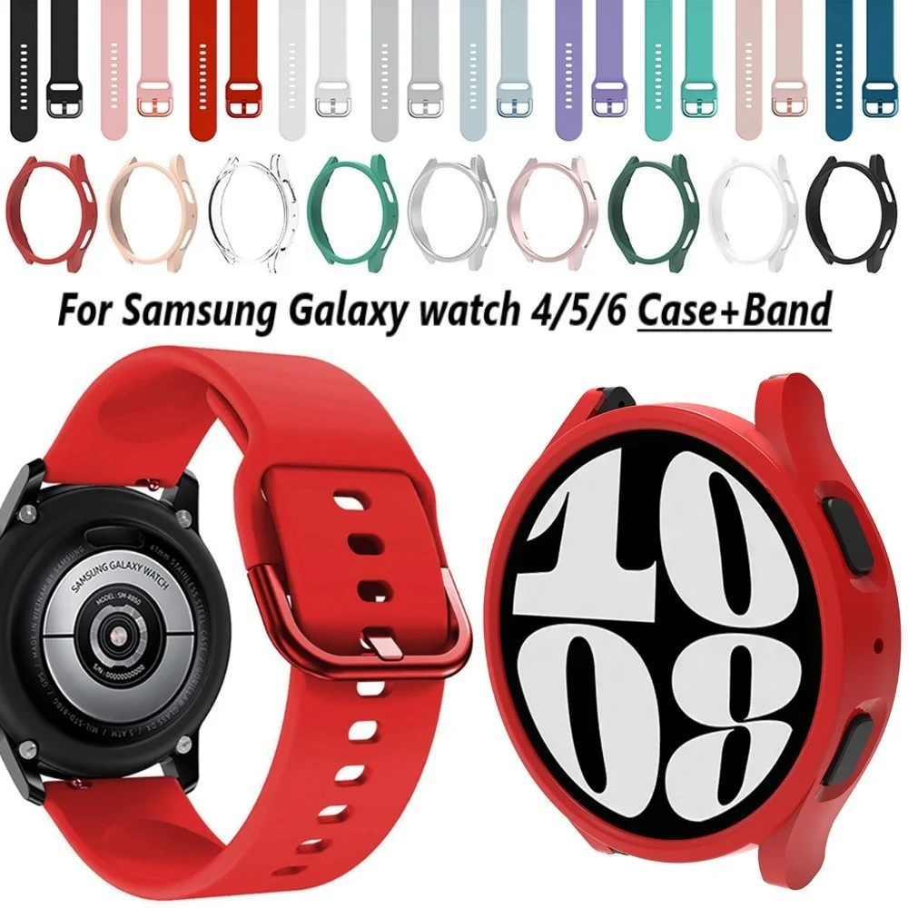 Чехол + Ремешок Для Samsung Galaxy Watch 4/5 / 5Pro /6 40 мм 44 мм 45 мм PC Полая Крышка Защитный Бампер Для Часов 4/6 Классический Ремешок